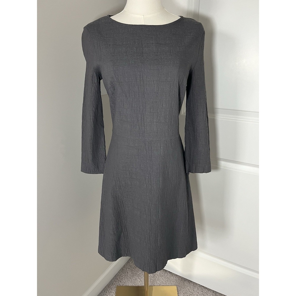 Women's Theory Size 8 Grey Textured Stretch Kamillina Crinkle Flare Dress